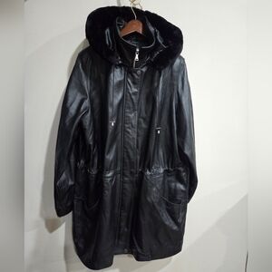 Bernardo Black Hooded Leather Jacket Sz.XXL Women's (no Size Tag)